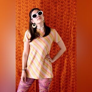 XS Vintage 1960s Psychedelic Sherbet Micro Mini Tunic Dress